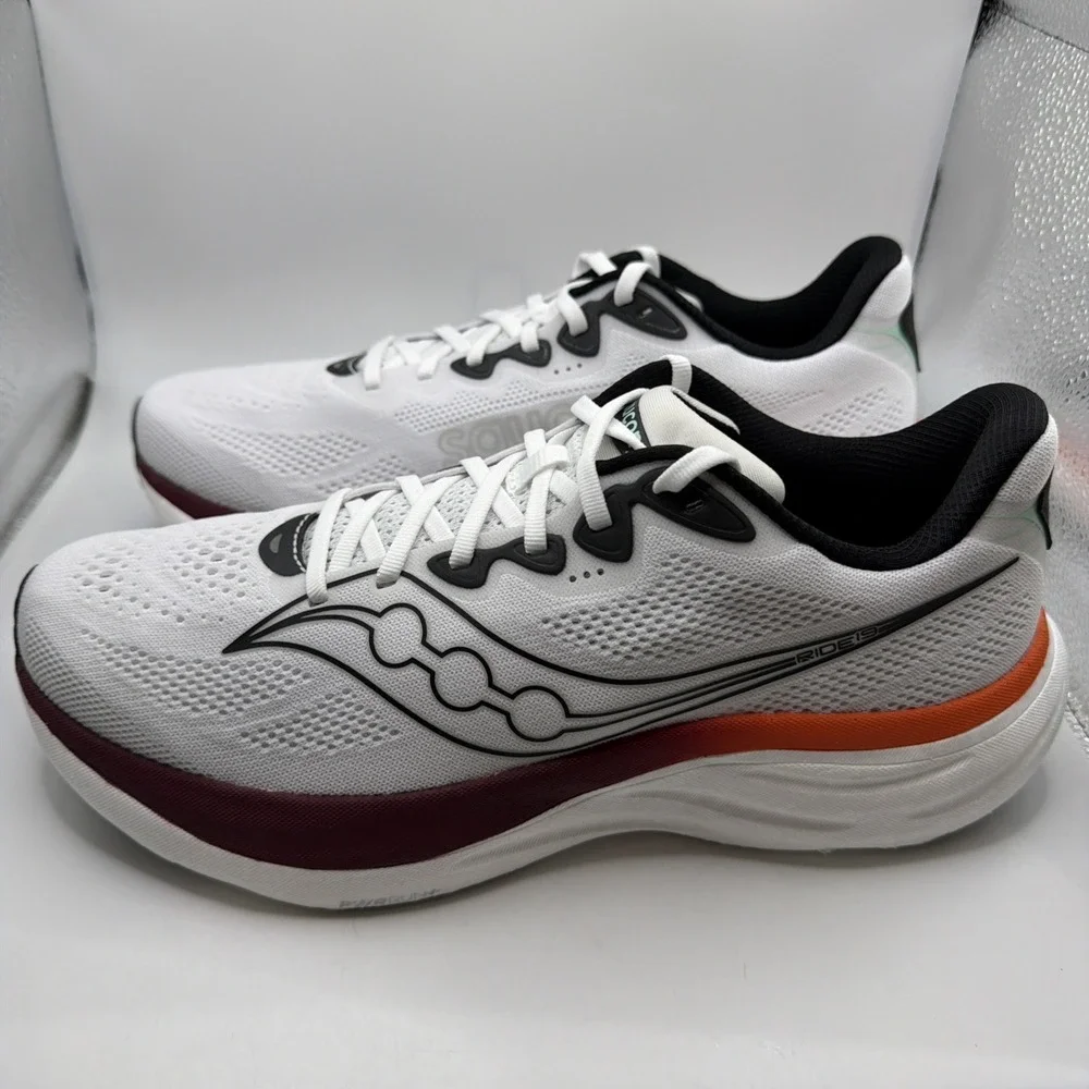 Saucony Mens Ride 19 Sneakers Runners Running Shoes in White/Crimson Size 10.5